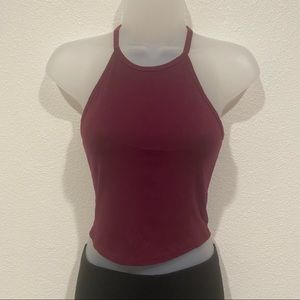 windsor red maroon halter neck sleeveless cami crop tank top shirt